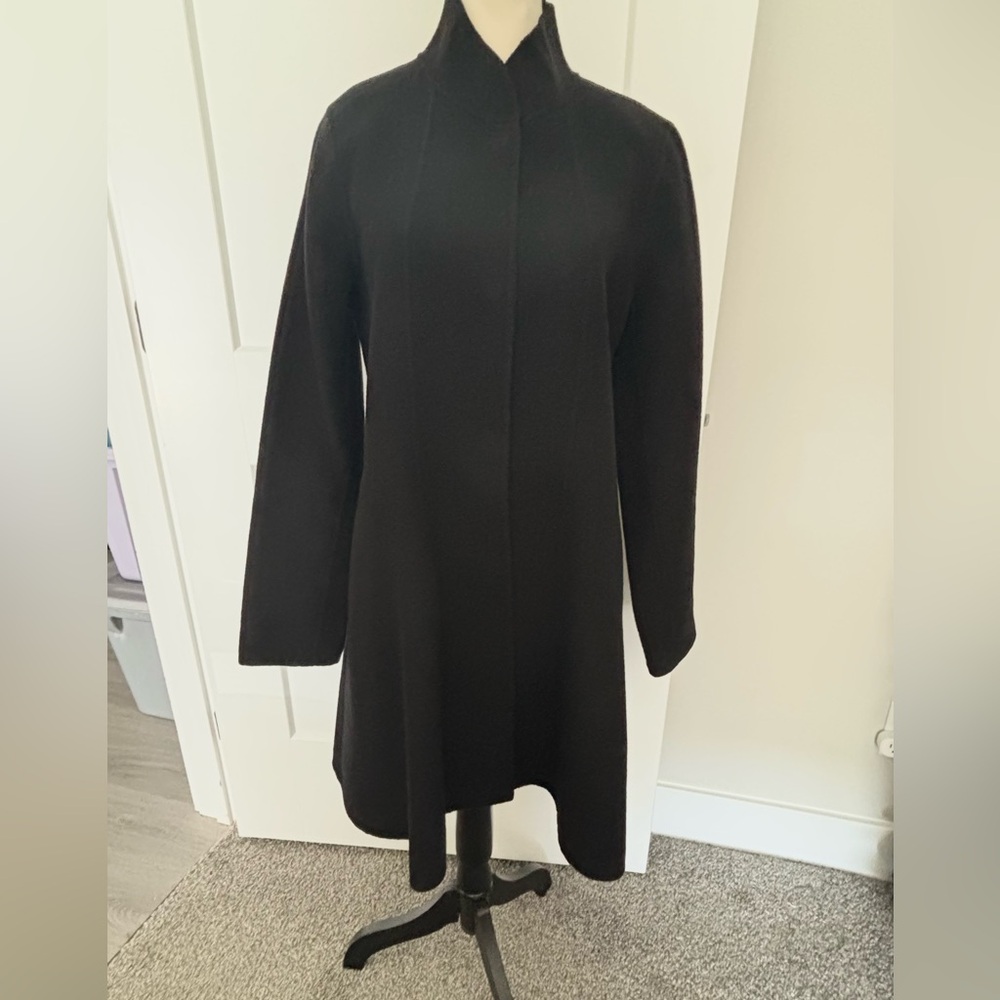 EILEEN FISHER VINTAGE BLACK WOOL SWING COAT (NEHRU) STAND UP COLLAR SZ XS- S - Picture 5 of 16